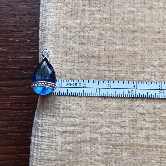 Faux Blue Sapphire Tear Drop Silver Pendant - Picture 7 of 10